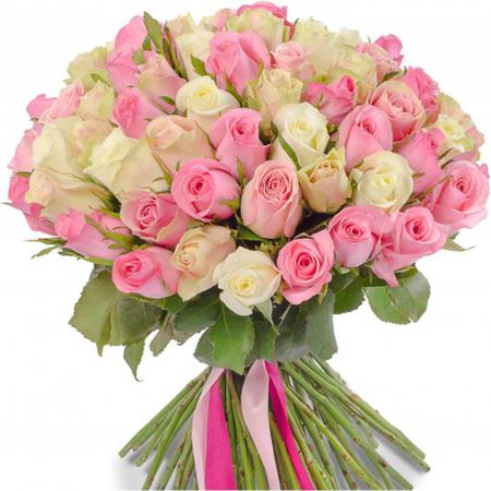 Букет 101 роза бело-розовая (40 см) "Аромат любви"